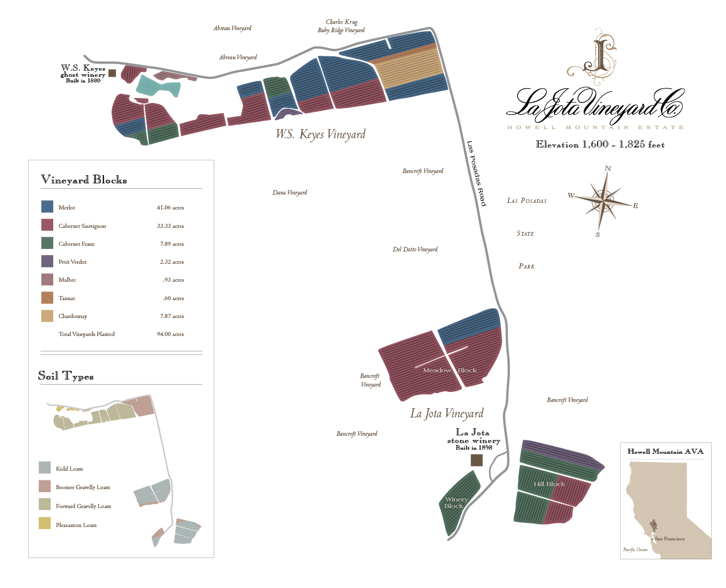 Map of La Jota Vineyards Wine Blocks