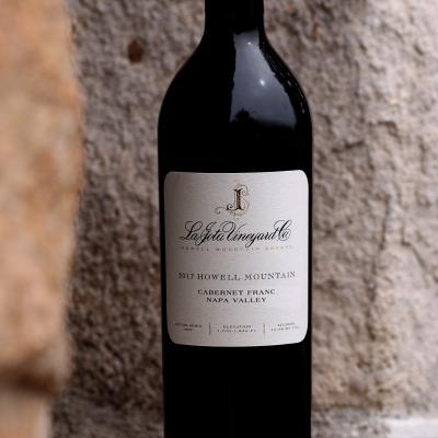 La Jota Cabernet Franc Bottle Shot on a stone wall